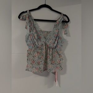 ROMWE - Blue Floral Lace Tie Strap Tank Top Cottagecore NWT Size S